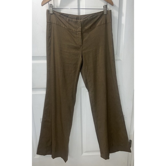Theory Pants - THEORY Women's‎ Brown Tailored Flat Front Flare Leg Linen Blend Trouser Size 6